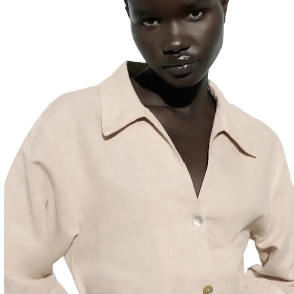 ZARA | Sand | BELTED LINEN BLEND MINI DRESS - Picture 9 of 11